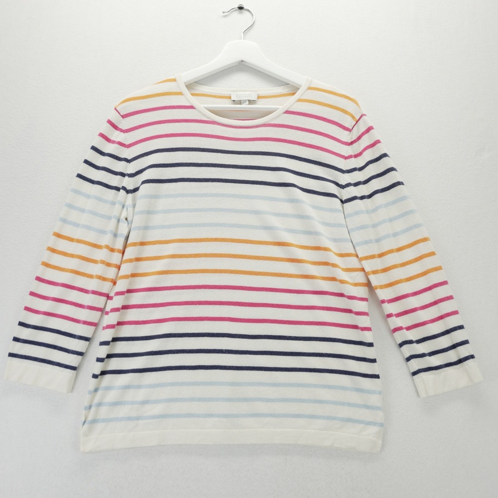 Kinross Cashmere Silk Blend Striped Crew Neck Sweater Top Large Multi Color
